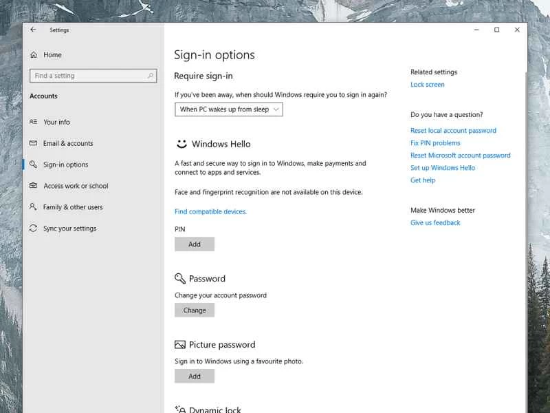 Windows 設定螢幕，可用於保護鎖定螢幕。