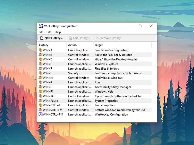 Windows 系統下 WinHotKey 的螢幕截圖