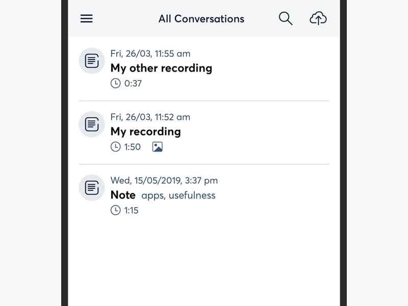 Otter語音錄製應用程式的使用者介面。