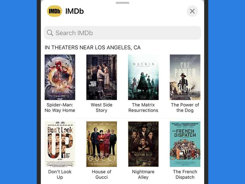 iOS 資訊應用程式內 iMessage 對話的 IMDB 擴充。