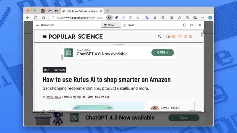 開啟截圖工具，截取一篇科普文章的螢幕截圖。