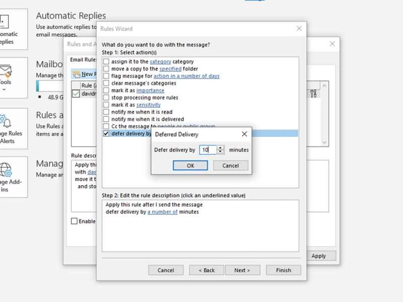微軟 Outlook 中撤回電子郵件的設定。