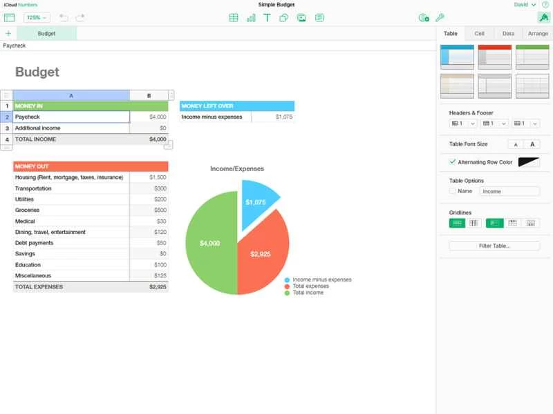 iCloud Numbers 是蘋果公司的電子表格程式介面。