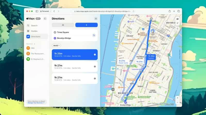 蘋果地圖在曼哈頓的路線導航截圖