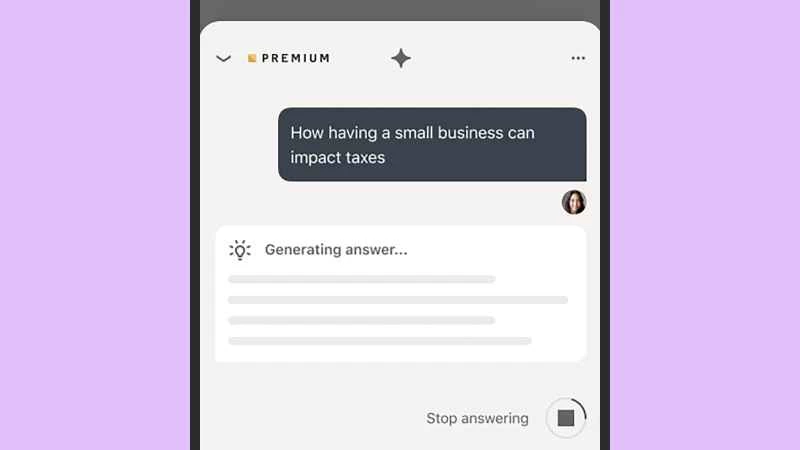 這是人工智慧提問範例的截圖。問題是「經營小企業會如何影響稅收」。