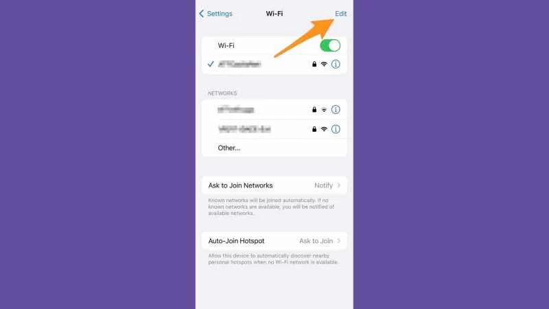 iOS 設定應用程式會顯示先前使用過的 WiFi 網路的位置。