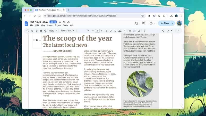 Google 雲端硬碟中 Microsoft Word 文件的螢幕截圖
