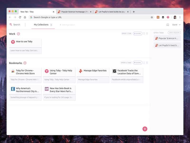 這是Google瀏覽器中 Toby 擴充功能的螢幕截圖。