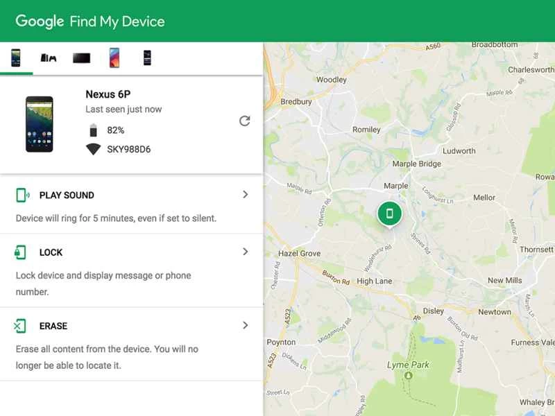 安卓手機的「尋找我的裝置」地圖。