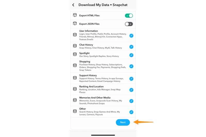 Snapchat 的下載設定。
