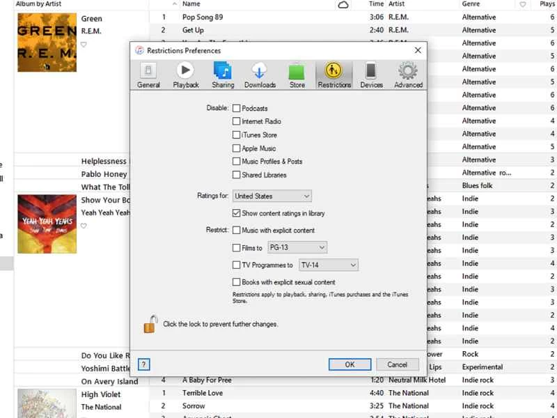 iTunes上的家長監護限制。