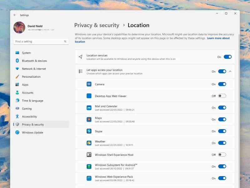 Windows 系統中的設定畫面,可讓您變更應用程式的權限。