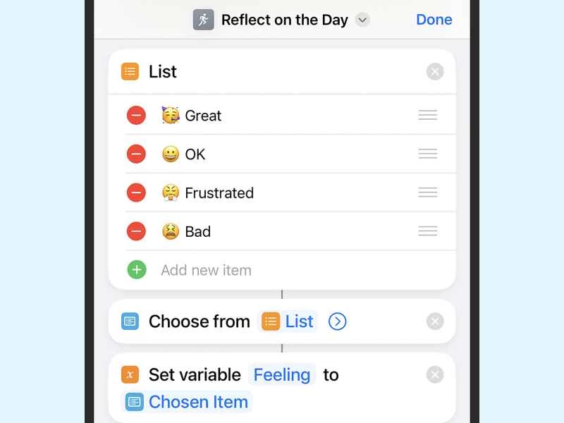 iOS 快速指令,讓您回顧一天。