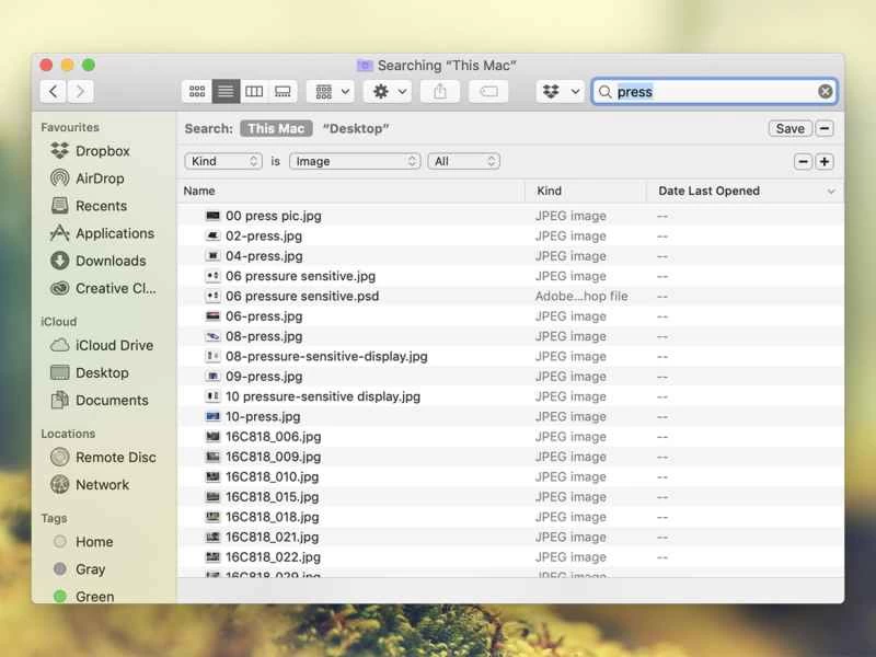 macOS 上的 Finder 窗口,顯示圖像檔案。