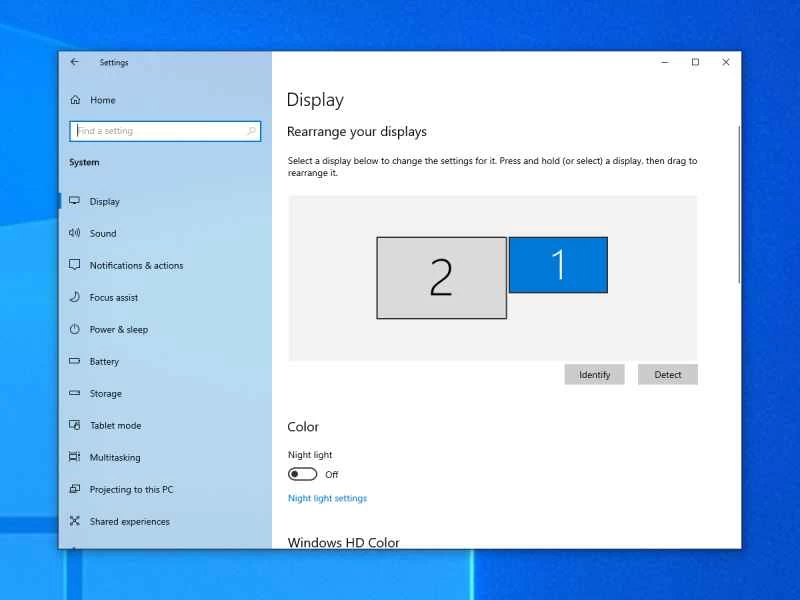 Windows 10 電腦的顯示選項。