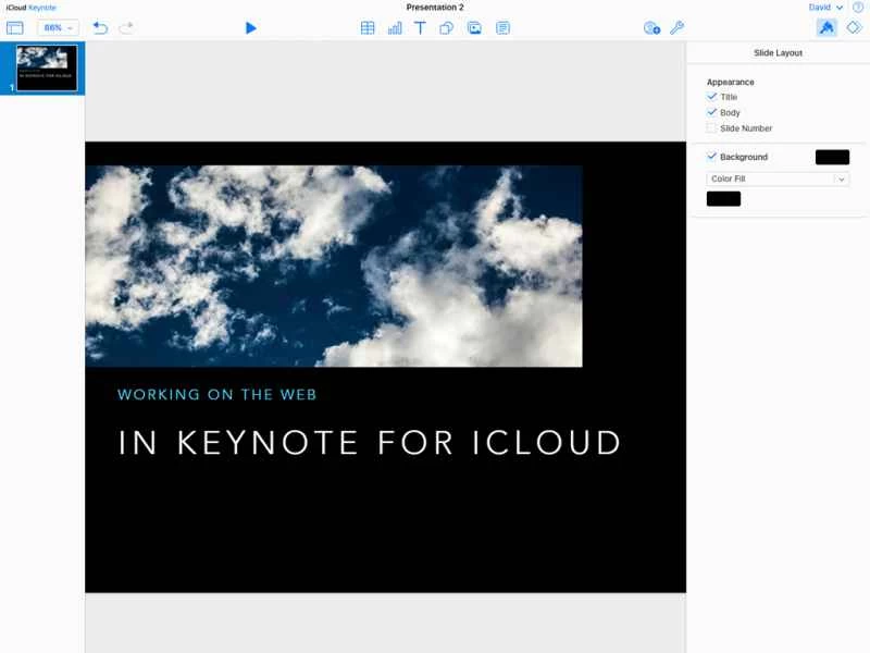iCloud Keynote 蘋果簡報製作介面