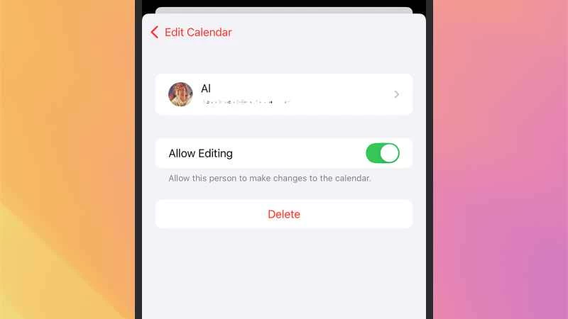 編輯日曆選項的螢幕截圖