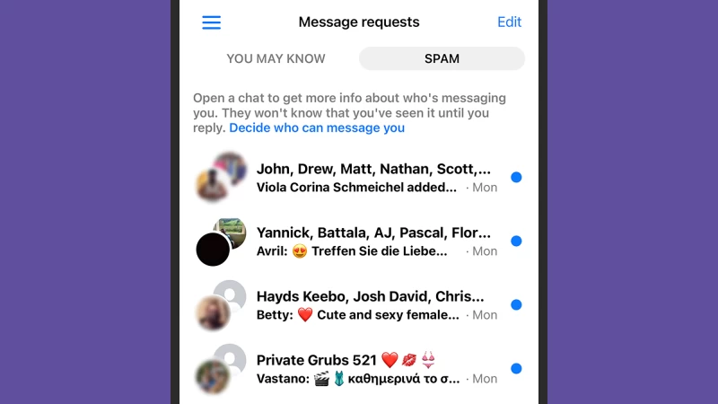 Facebook Messenger 的過濾訊息收件匣裡全是未讀取垃圾訊息