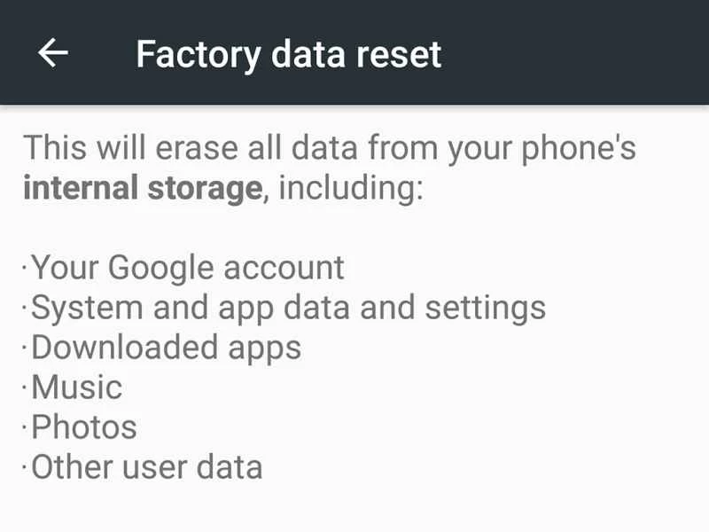 安卓手機的恢復出廠設定介面。恢復原廠設定可以幫助您釋放手機空間。