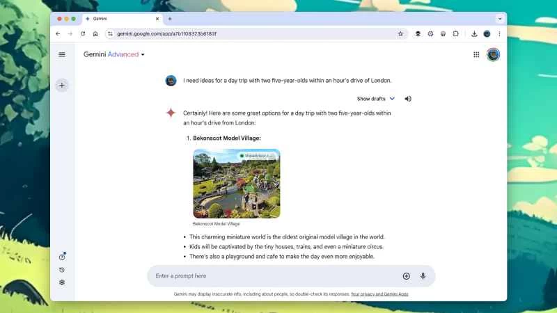 截圖來自geminigiving，為倫敦附近一位五歲孩子提供一天的建議