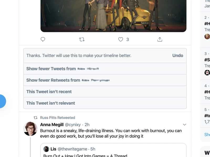 一個可以減少顯示推文數量及其他選項的 Twitter 時間軸。