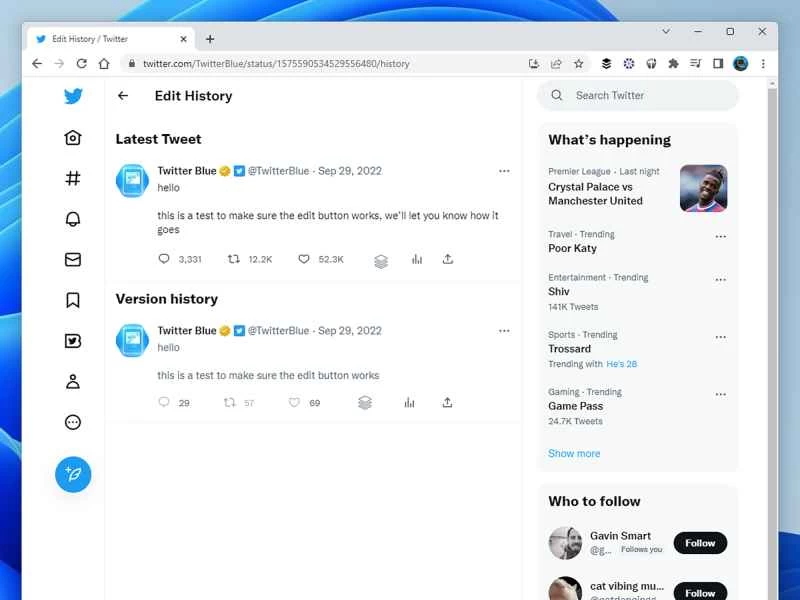 Twitter 上的編輯選項,目前僅適用於 Twitter Blue 用戶。