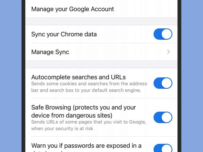 GoogleChrome隱私設定的螢幕截圖