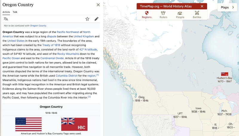 地圖顯示了太平洋西北地區和俄勒岡州的維基百科頁面