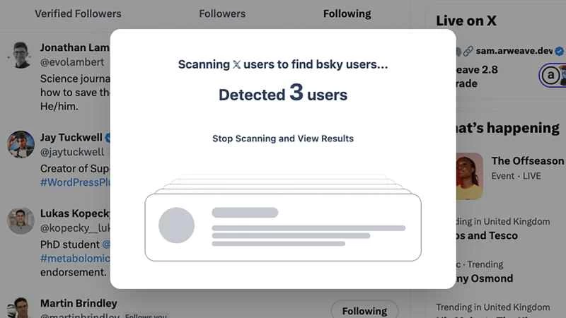 應用程式掃描推特上常見用戶的截圖