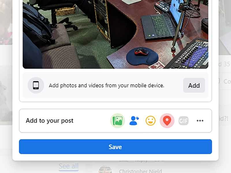 Facebook貼文編輯介面。