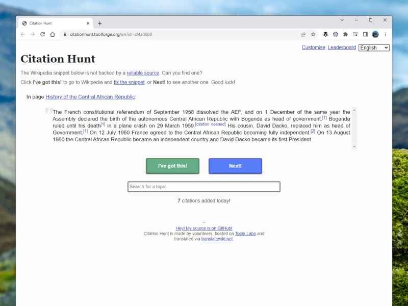 維基百科上的「引文搜尋」遊戲。
