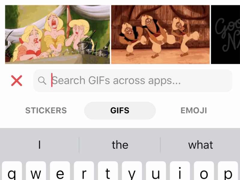 iOS 版 Facebook Messenger 中的 GIF 搜尋功能。