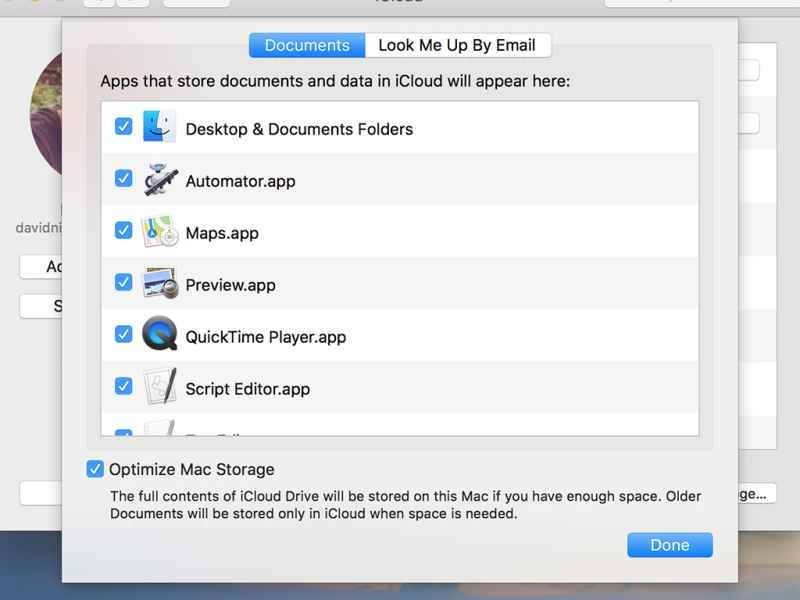 macOS 蘋果電腦上的 iCloud 窗口