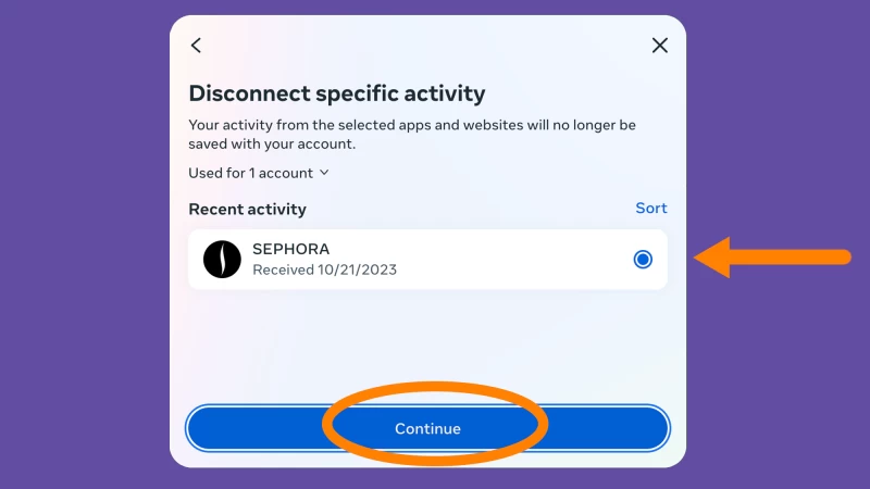 Instagram 上的 Disconnect 特定活動選單顯示了來自 Sephora 的條目。