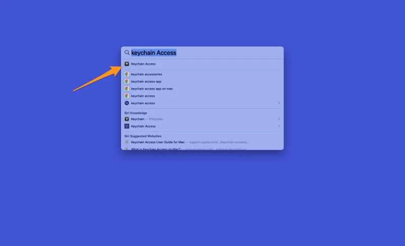 在 Mac 搜尋功能中輸入“鑰匙圈存取”，即可找到“鑰匙圈存取”應用程式。