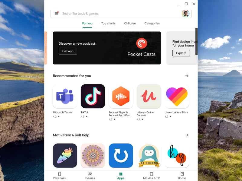 ChromeOS 顯示對 Android 應用程式的支援。