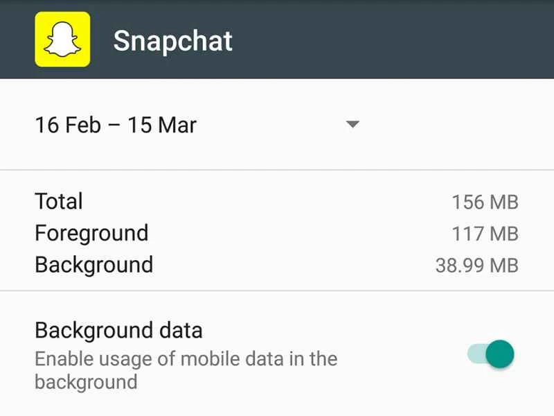 Android 版 Snapchat 的背景資料設定。