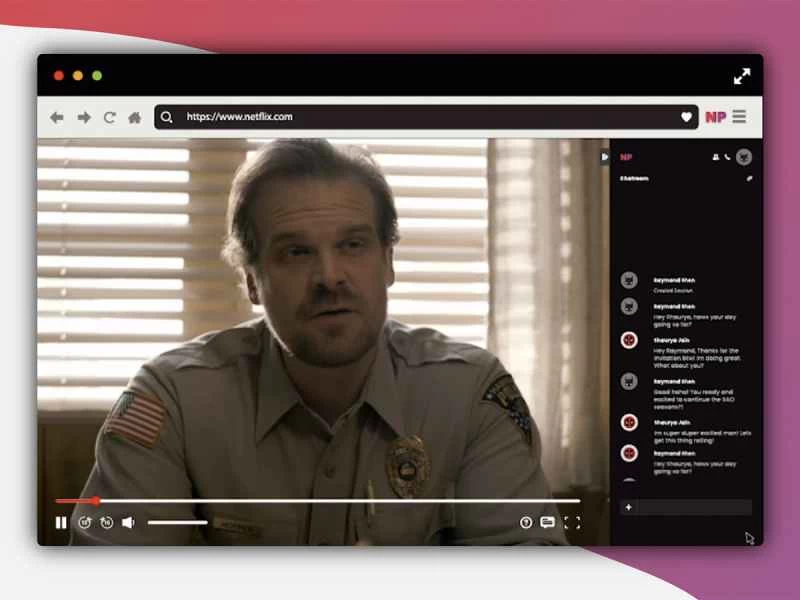 一張截圖,顯示人們正在使用 Netflix Party 在線一起觀看《怪奇物語》。