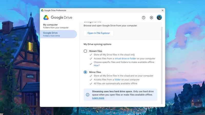 Google 雲端硬碟同步選單選項