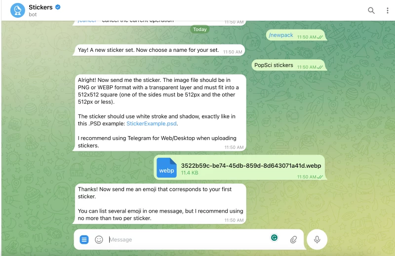 Telegram 的貼紙機器人。