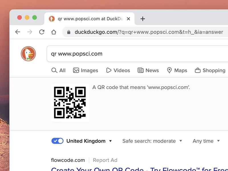 DuckDuckGo 內建的二維碼產生功能。