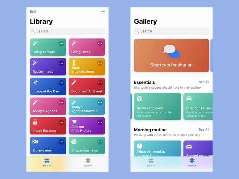 iOS Shortcuts 應用程式中的使用者介面,可讓您在 iPhone 上建立 Siri 快速指令。