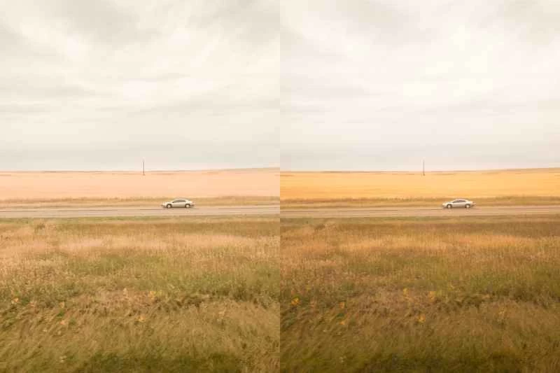 編輯後的JPEG檔案與RAW檔案之間的對比