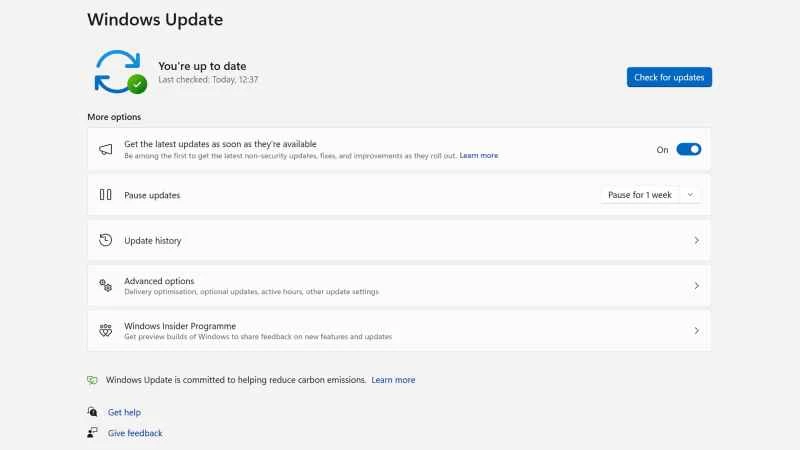 Windows 更新選單截圖