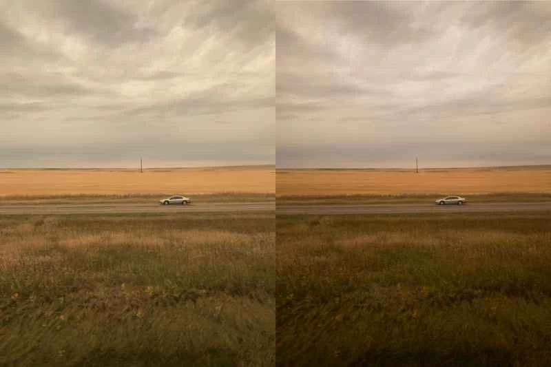 未編輯的JPEG檔案和RAW檔案之間的對比