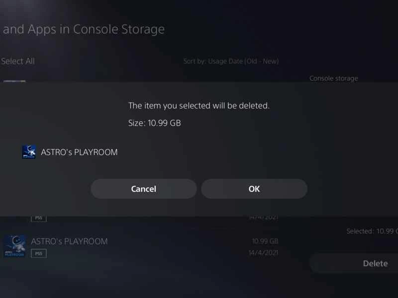 嘗試刪除 PS5 遊戲時出現的彈出框。