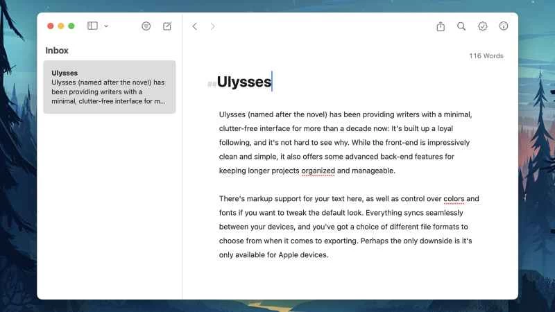 Ulysses應用程式的螢幕截圖