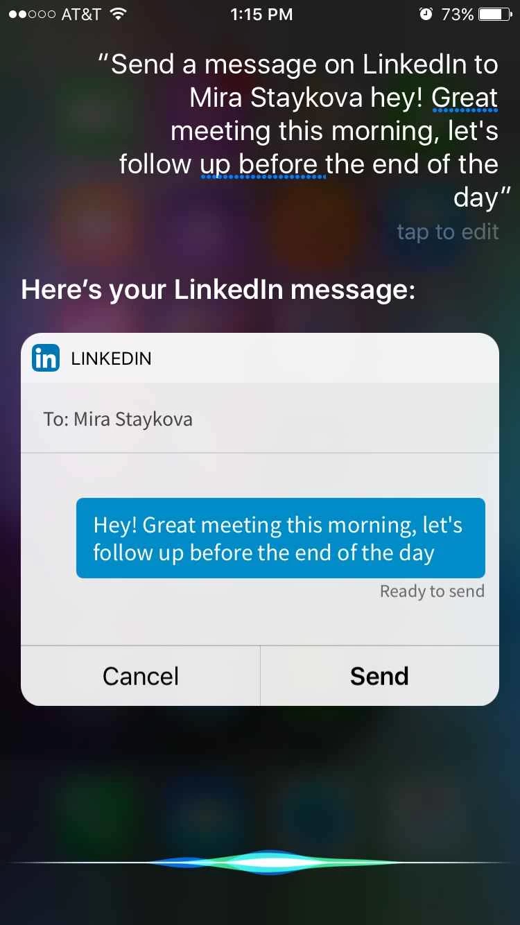 在 LinkedIn 上讓 Siri 傳送訊息