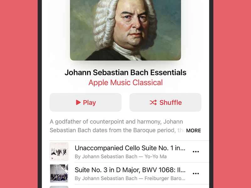 Apple Music 上有一首約翰·塞巴斯蒂安·巴赫的作品。